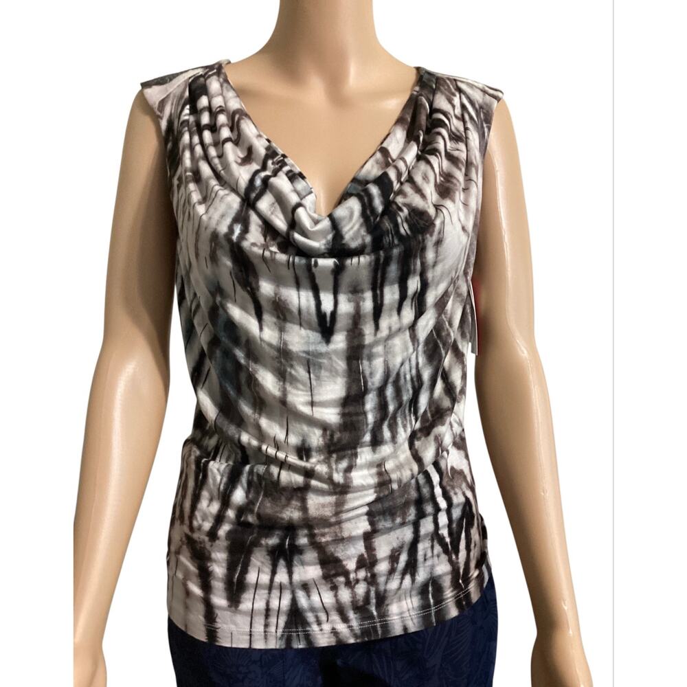 Velvet Sleeveless Cowl Neck Top Monochromatic Abstract Print Blouse size S